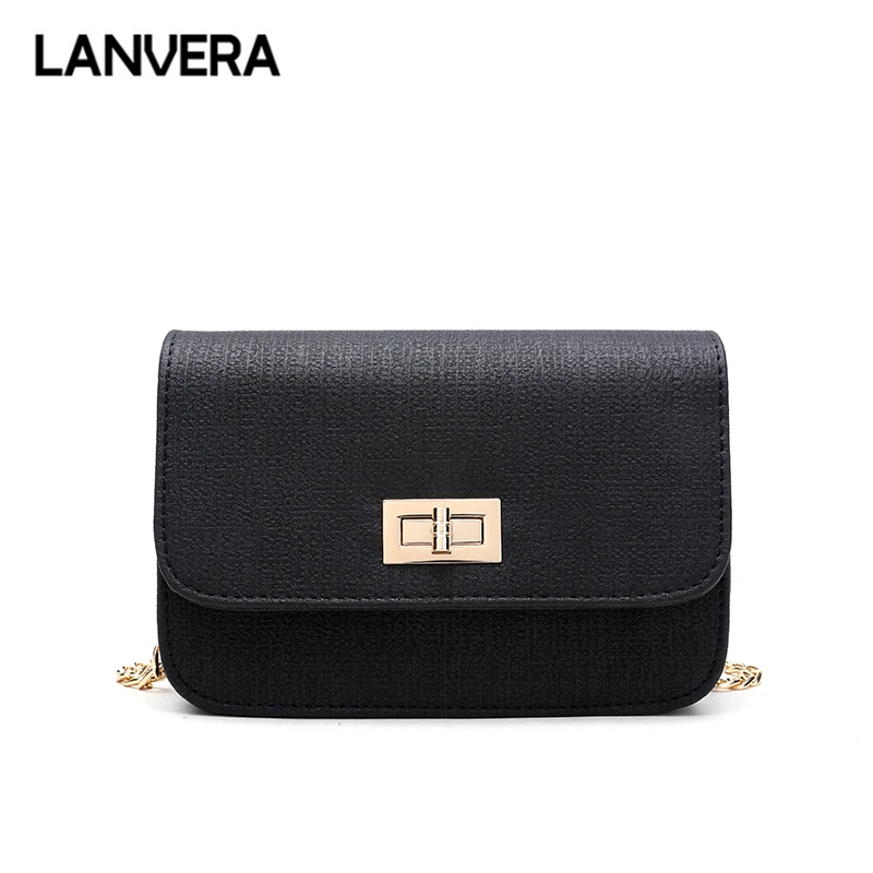 

LANVERA brand women solid mini totes hasp chains flap handbag hotsale lady evening clutch new messenger crossbody shoulder bags