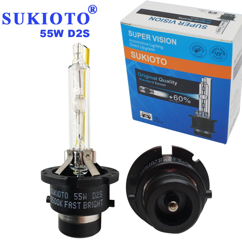 SUKIOTO 2PCS xenon D2S D4S D2R D4R hid bulb 55W 5500K Auto Headlights D2S D2R D4S D4R A5 A4L A8L camery front lights replacement (2)