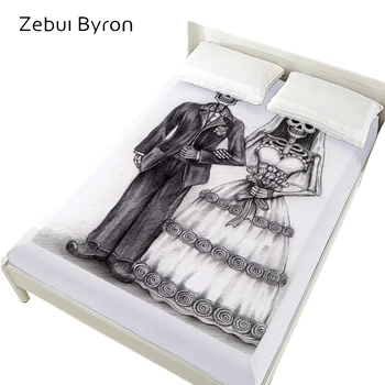 

3D Bed Sheets On Elastic Band Bed,160x200 Fitted Sheets,Mattress Cover for bed.Bedsheet Bedding,Bed Linen pencil Skull Wedding