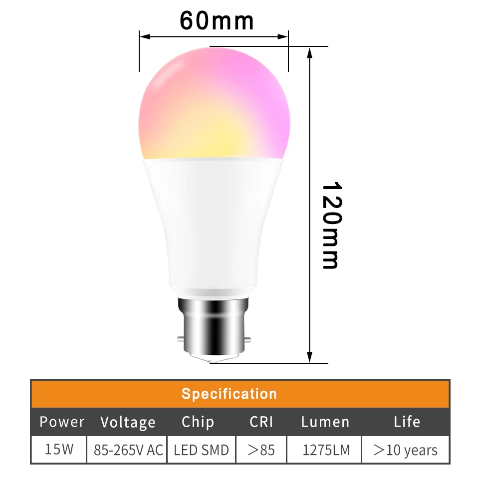 Умный светодиодный Беспроводной лампочка Bluetooth B22 10 Вт RGB Меняющие цвет лампы Регулируемый AC 85-265 V приложение Управление IOS/Android лампада