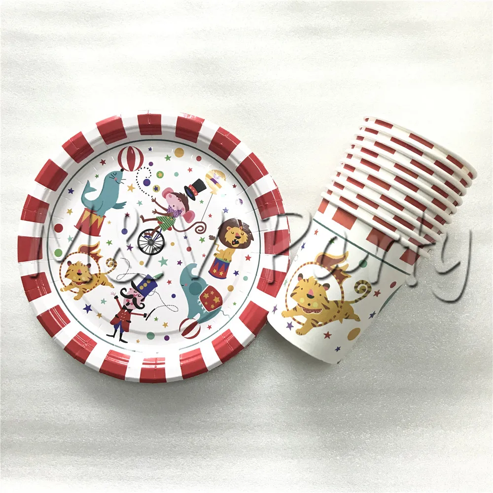 

20pcs/lot Cartoon Creative Circus Theme Birthday Party Tablewear Set Disposable Plate Cup Set Circus Party Supplies