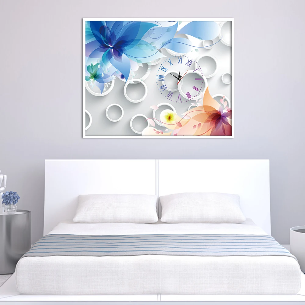 

5D DIY Flowers Diamond Painting Wall Clock Creative Round Diamond Embroidery Cross Stitch Watch Full Diamond Mosaic Rhinestone