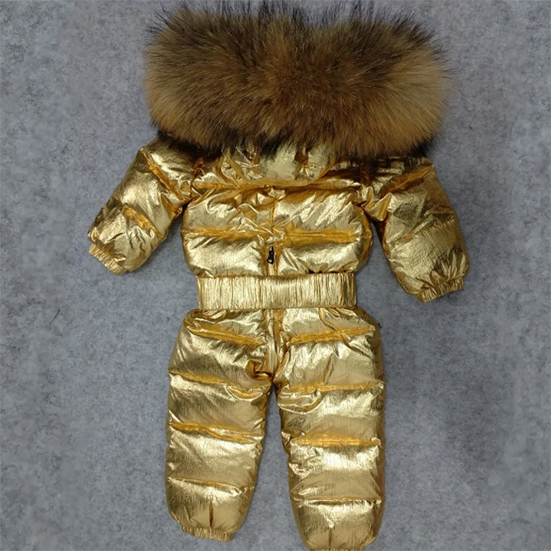 Детский зимний комбинезон на температуру до-30 градусов, детский зимний комбинезон с натуральным мехом енота зимняя одежда верхняя одежда для маленьких мальчиков и девочек на белом утином пуху, пальто, Z144