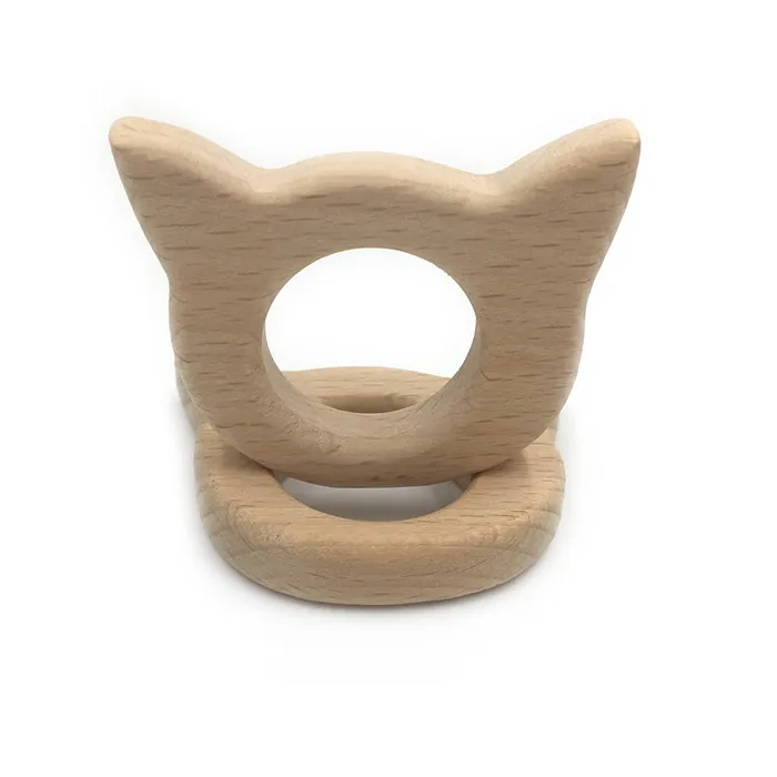 

Beech Wooden Cat Natural Handmade Baby Wooden Teether DIY Wood Personalized Pendent Eco-Friendly Safe Baby Teether Toys