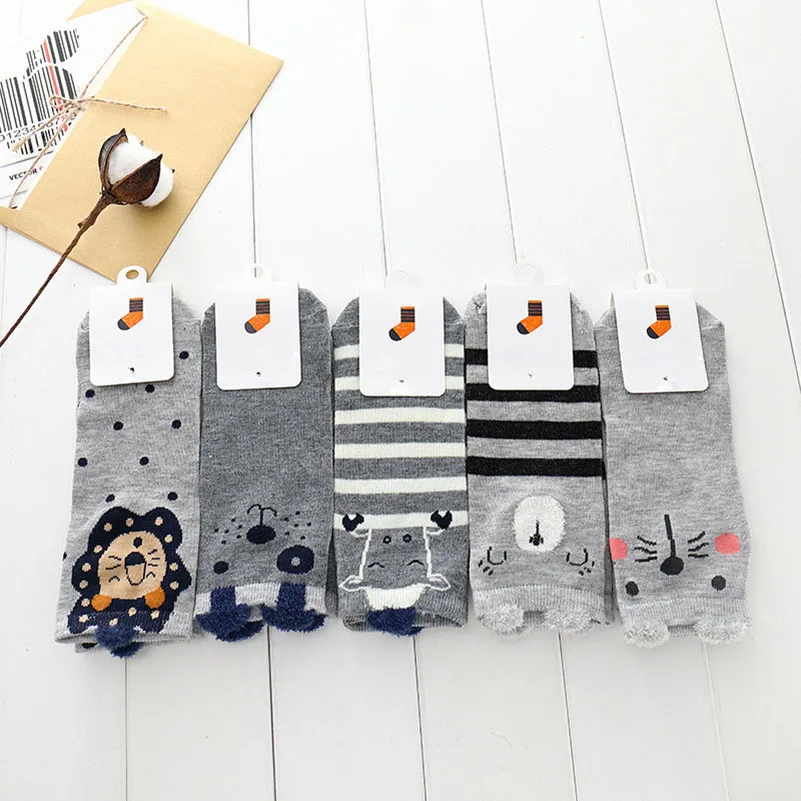 Fashion 5 Pairs Women Cute Girls Socks 3D Ear Cartoon Animal Zoo Cotton Soft Sox Creative Kawaii Funny Socks Lady Art Sock Meias