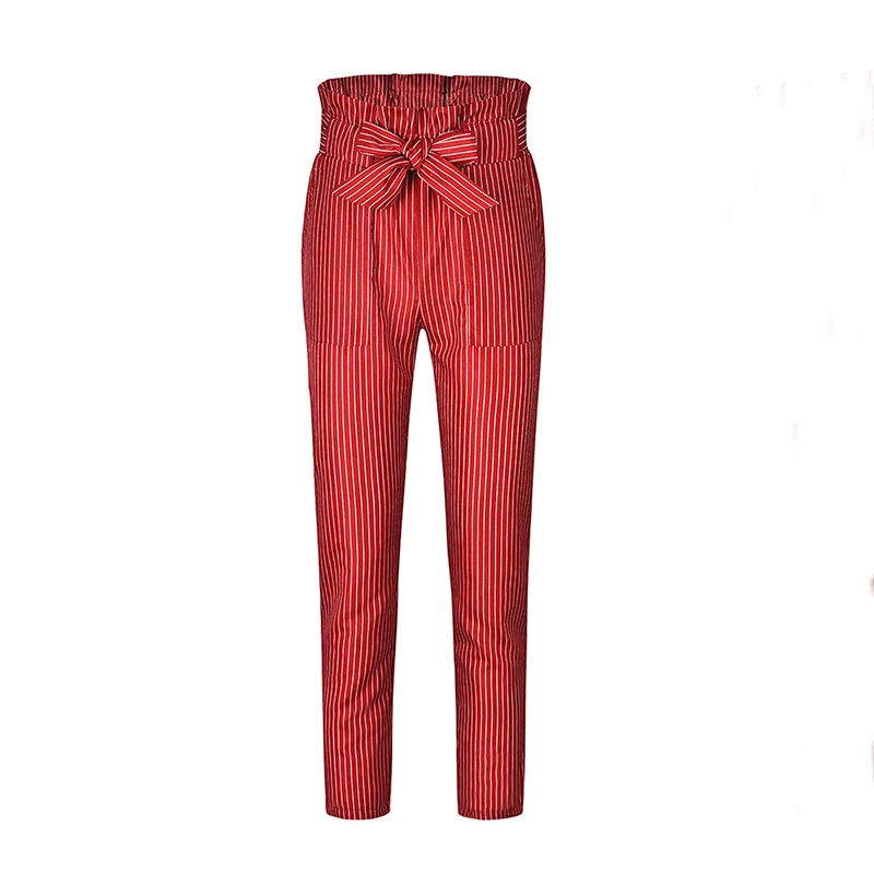 2019 женские брюки весна Европа и США модные тонкие полосатые девять штанов девять цветов ремень брюки FK014