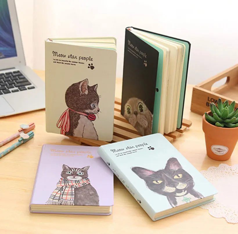 Korean Cute Kawaii Meow Star Creative Hardcover Notebook 2018 Planner Diary Book With Color Papers School