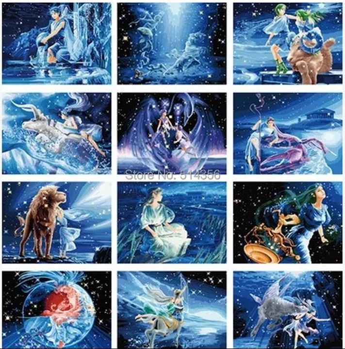 The Zodiac DIY Painting By Numbers Acrylic Drawing Art Set Canvas Wall Picture Home Decoration