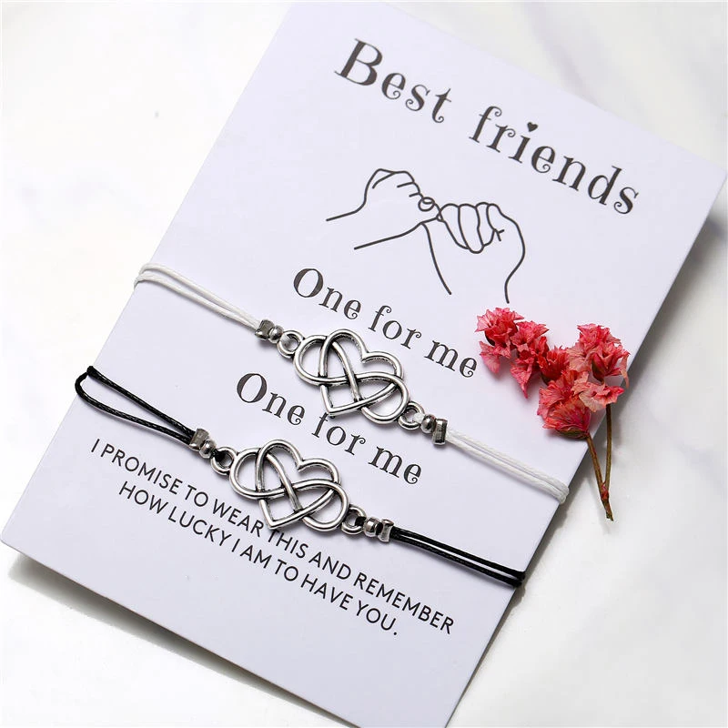 17KM Bohemian Heart Couples Bracelets Set For Women Men Infinite Wing Knot Contrast Bracelet Best Friend Wish Jewelry 2pcs/set