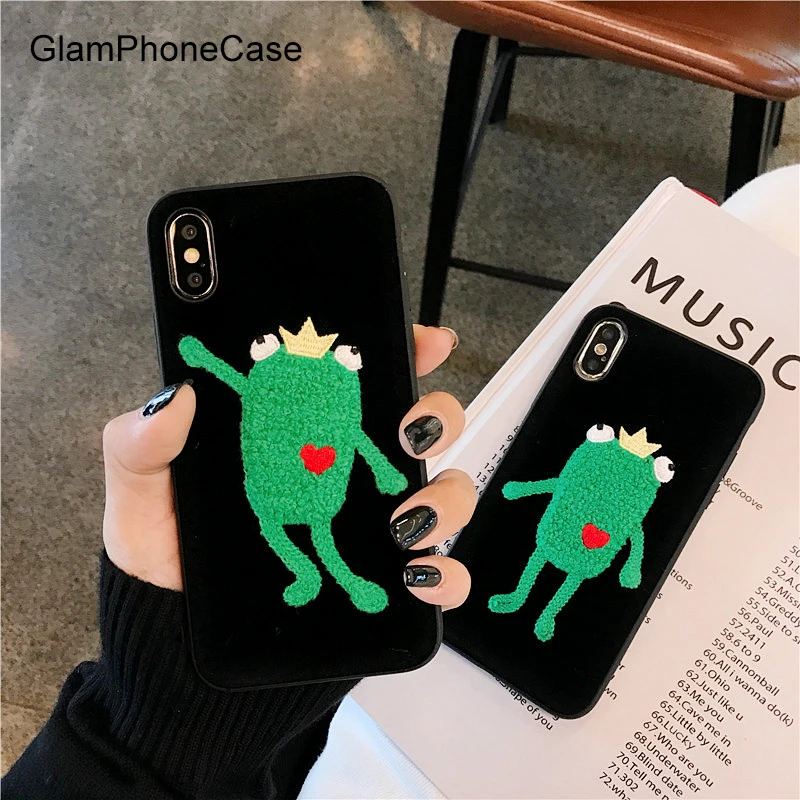 GlamPhoneCase Embroidery Green Frog Phone Case For iPhone XS Max XR 8 8plus 7 7plus 6S 6Splus 6 6plus Cute Soft Back Cover |