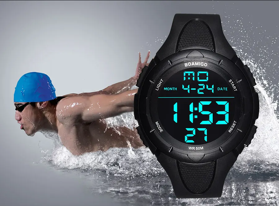 Black Swimming Military Shock Rubber Wristwatches BOAMIGO Brand Men Sport Watches Man Fashion Casual Digital LED Watch for Gift  (17)