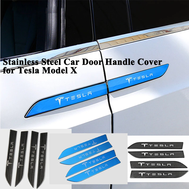 4pcs/set Stainless Steel Car Door Handle Covers Logo Sticker Carbon Fiber Styling Decoration Protector for Tesla Model X 4pcs/set Stainless Steel Car Door Handle Covers Logo Sticker Carbon Fiber Styling Decoration Protector for Tesla Model X