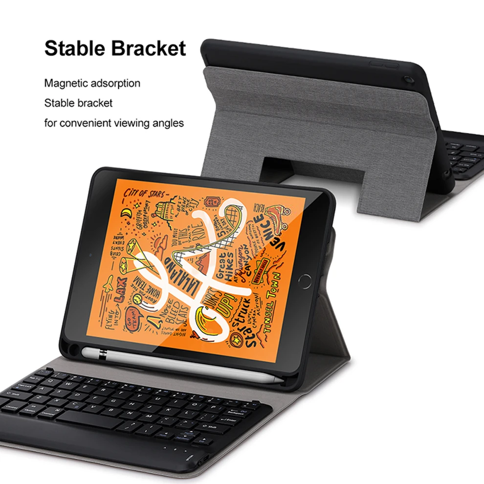Беспроводная клавиатура SeenDa для iPad Mini 5, беспроводной Bluetooth чехол-клавиатура с откидной крышкой, льняной чехол для iPad Mini 5