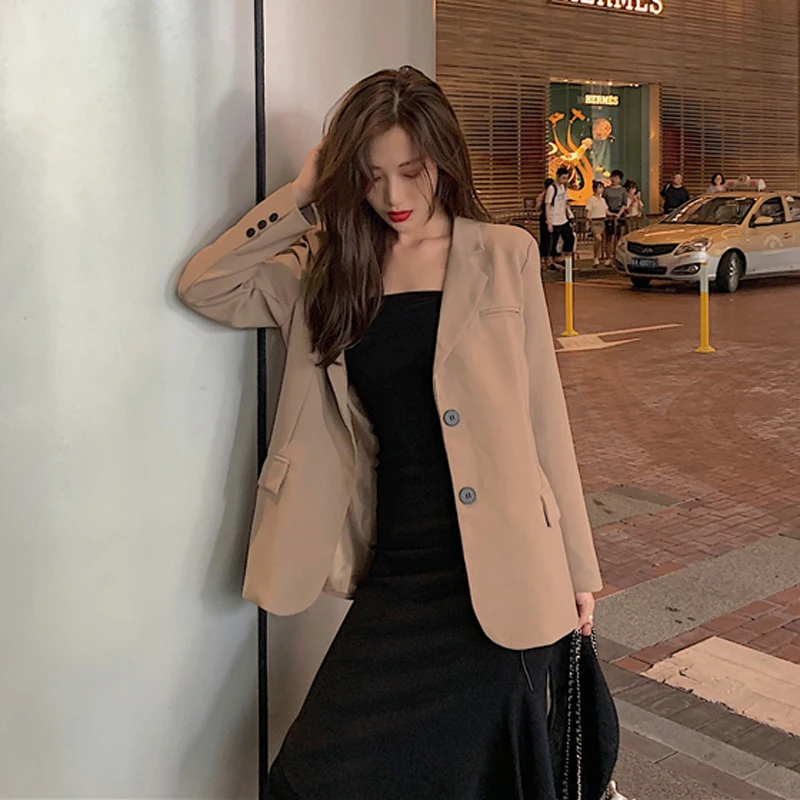 

[EWQ] 2019 Early Autumn New Korea Fashion Clothes Long-sleeved Solid Color Casual Women Wild Suit Jacket Women Loose Cause QK058