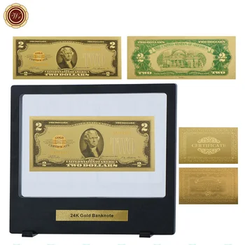 

WR 2 Dollar 24k Gold Banknote Unique Gifts 2 Dollar World Paper Money American Usd 2 Dollar Fake Money with Black Box