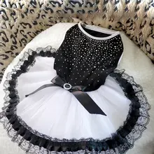 Милая Кружевная юбка-пачка для животных, одежда для щенков, стразы в черно-белый горошек