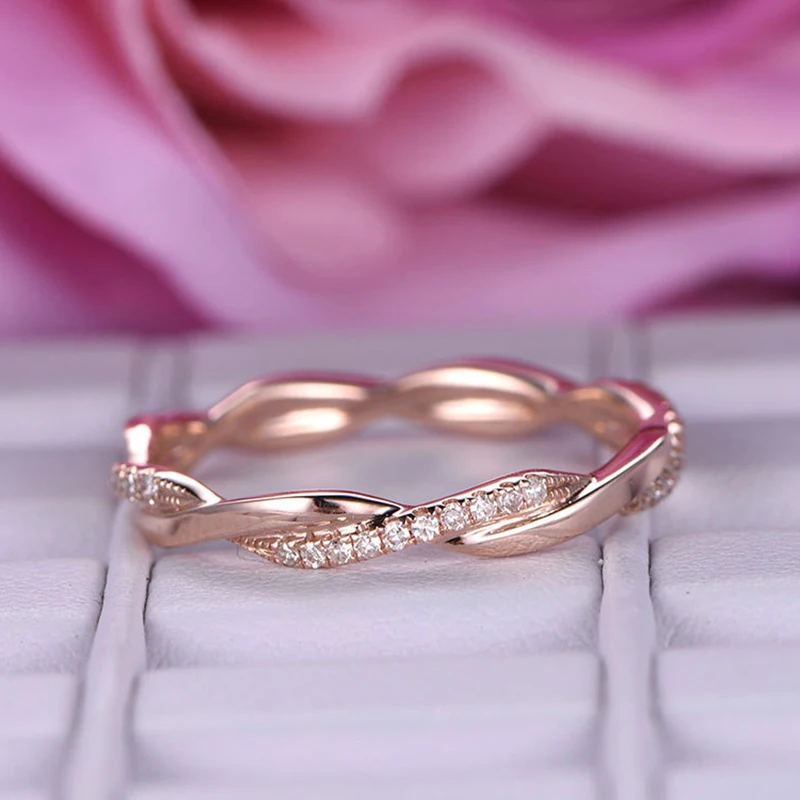 

Rose Gold Color Twist Classical Cubic Zirconia Wedding Engagement Ring for Woman Austrian Crystals Gift Rings Bague Femme A4S167