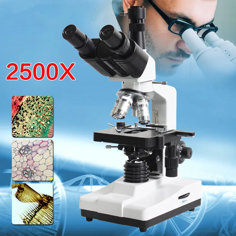

Top quality ! Lab Compound Biological Microscope 40X-2500X LED Lab Trinocular Microscope Metal student Medical microscope