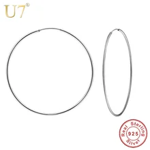 U7 de Plata de Ley 925 pendientes de aro de plata redondo diseño geométrico boda gran pendiente 2018 del Día de la madre regalo para la joyería de las mujeres SC51(China)
