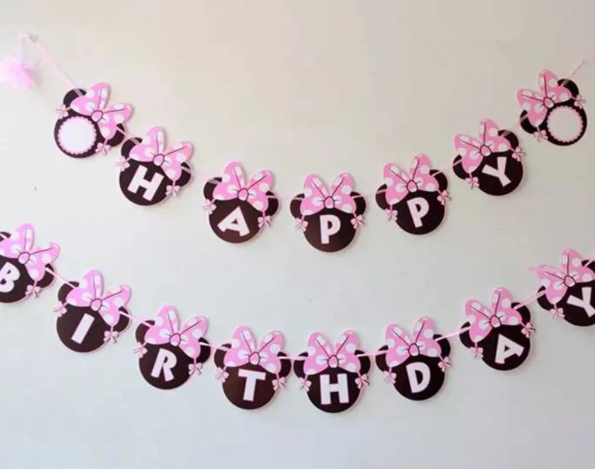 Pink Monkey Bunny Flags Bunting Banner Wall Streamers Baby Shower