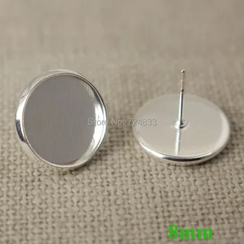 

8mm Blank Earrings Bases Round Bezel Tray Cabochon Stud Earrings Post Settings Findings DIY Jewelry Making Silver tone Wholesale