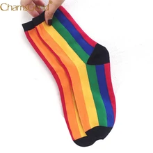 Женские радужные хлопковые полосатые носки для женщин и девочек, Зимние Модные забавные теплые носки, 90516