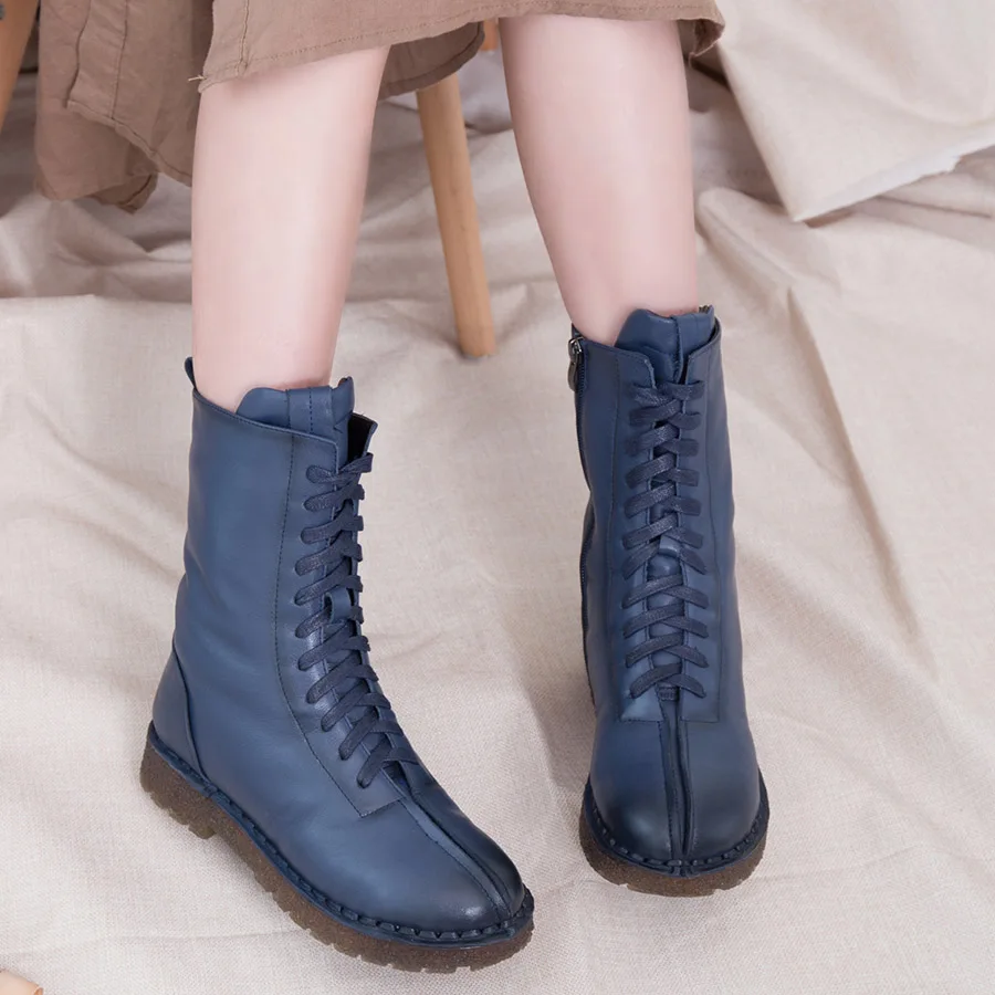 BELISS winter boots women 2018 fashion soft genuine leather warm wool snow boots platform woman mid calf waterproo (22)
