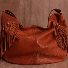 Большая винтажная сумка из натуральной кожи с кисточками, большая сумка из овчины, женские сумки-мессенджеры, сумка-мешок, размер 61*40*17 см