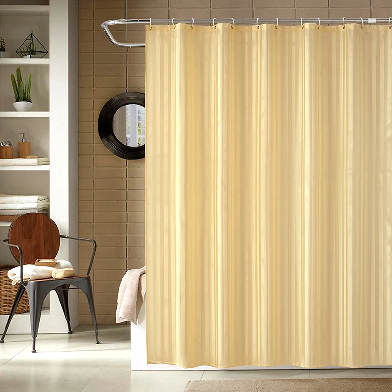 YUN YANG New Beige Shadow Stripe Simple Shower Curtain With Hooks