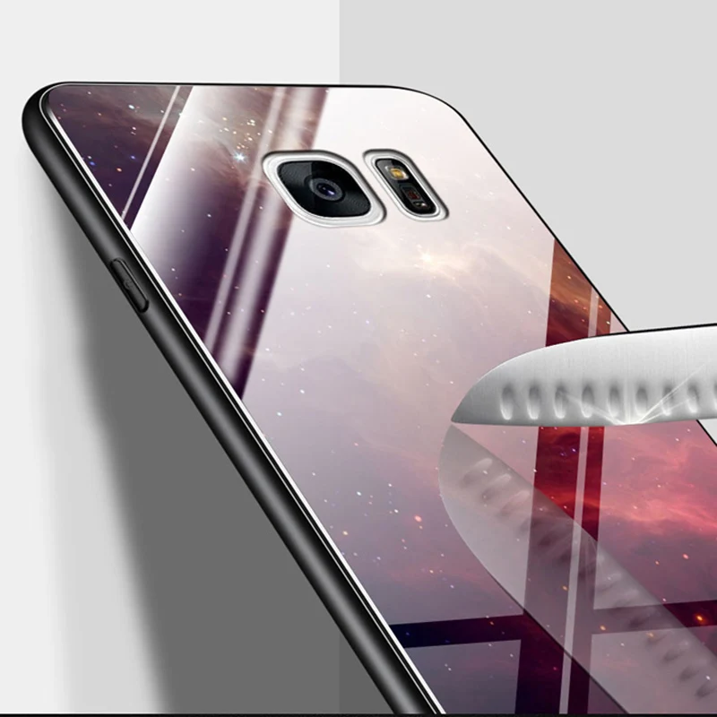 Coque для samsung Galaxy S7 край чехол Роскошные закаленное стекло+ мягкий край крышки 5,5 ''для Galaxy S7 Edge S7edge стекло случаях shell
