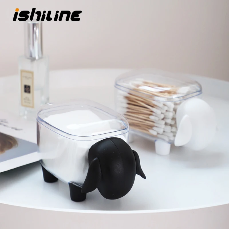 

1Pcs Creative Mini Plastic Cotton Swab Storage Box Cute Sheep Dust-proof Cosmetic Cotton Storage Box Household Desktop Organizer