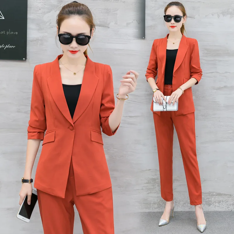 

Set female Slim suit feet pants two sets 2019 spring new slim temperament fashion solid color wild casual women's clothes
