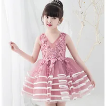 Милые розовые летние фатиновые платья для девочек; элегантные платья для первого причастия для детей; Платья с цветочным узором для девочек на свадьбу, выпускной вечер