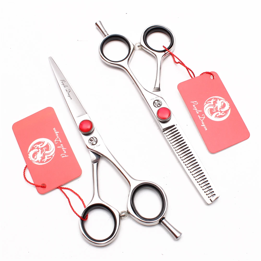 

5.5" Purple Dragon 440C Red Hairdresser's Set Cutting Shears Thinning Scissors Professional Hair Scissors Hairstyle Tools Z9012