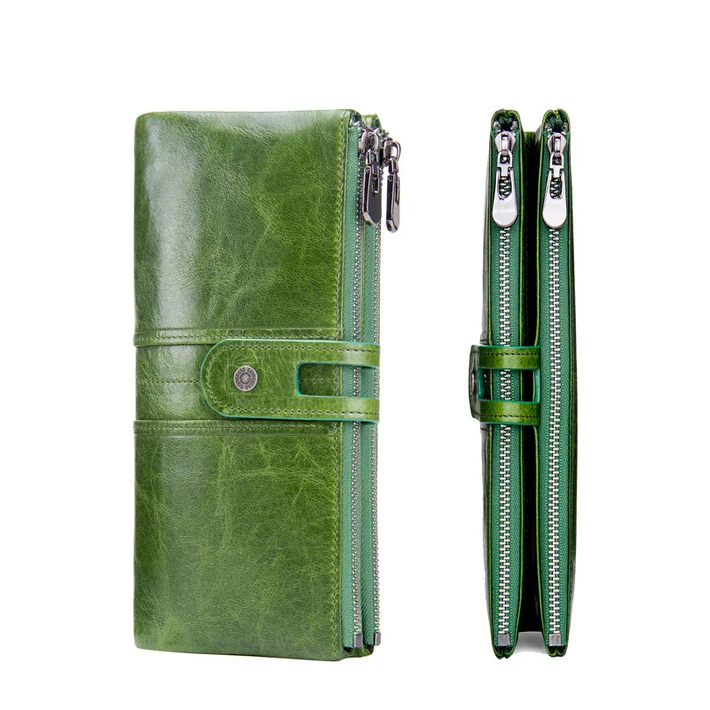 Женские кошельки, длинный клатч из натуральной кожи, женский съемный держатель для карт, женский кошелек - Цвет: Green