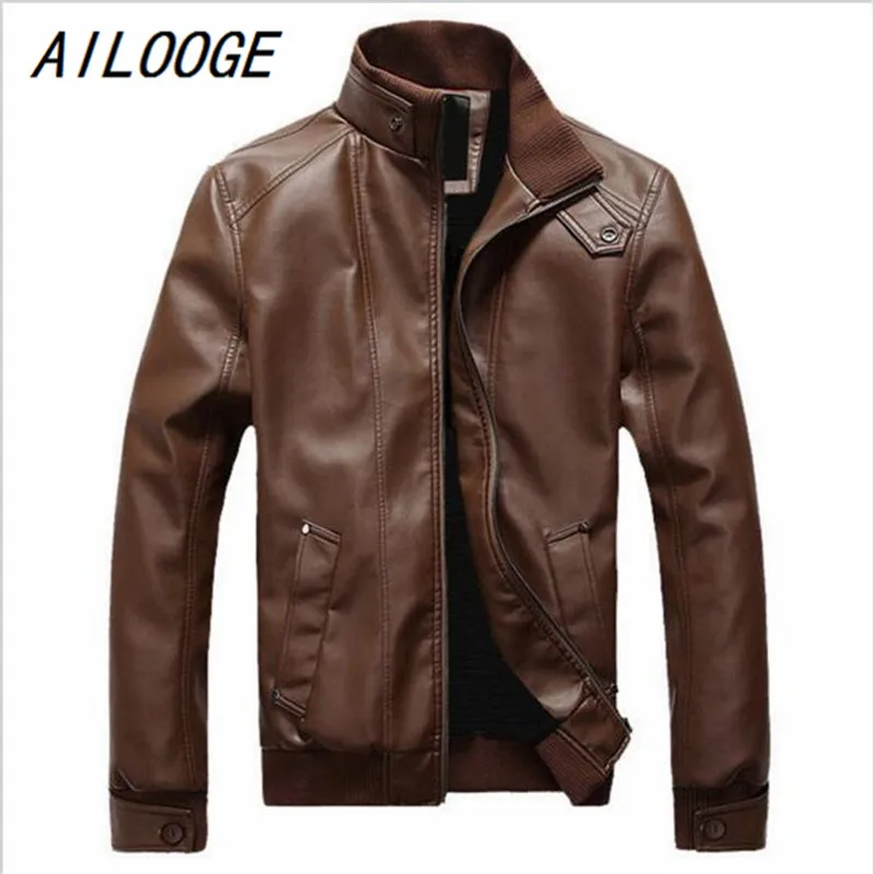 

AILOOGE Spring And Autumn Men's Clothing Men's Leather Jacket, PU Overcoat With Woolen Lining, Faux Leather Coats And Jackets