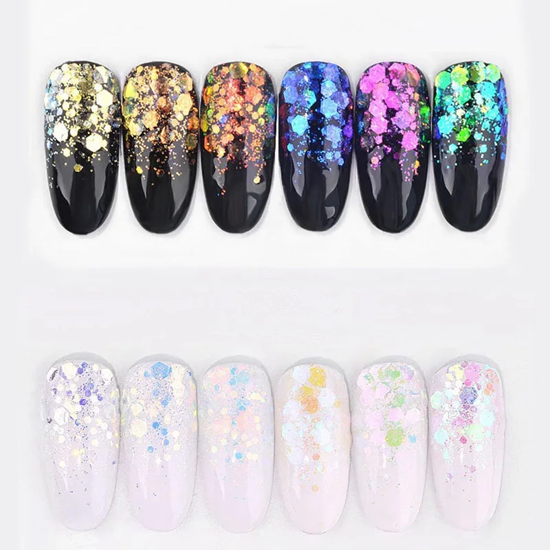 

1Box Aurora Unicorn Nail Sequins Ultra-thin Mermaid Hexagon Flakes Slice Mixed Glitter Powders 3d Sparkling Nail Art Decorations