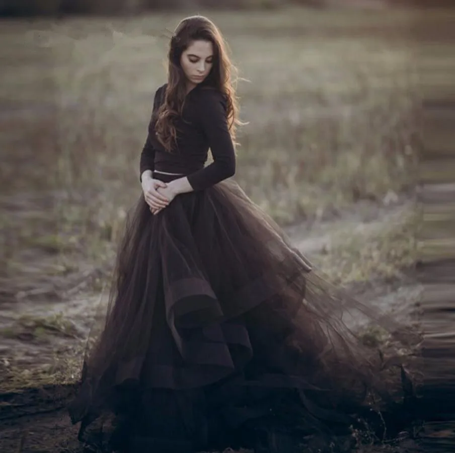 Women skirts Black Puffy Ball Gowns For Pretty Bridal Gothic Style 2017 Skirts For Women Floor Length Ruffles Skirt Custom Made