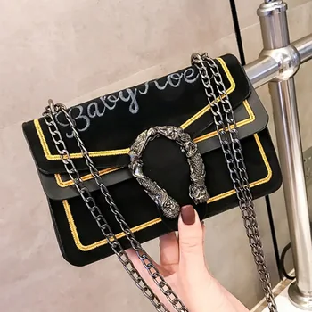 

Bag Fashion Letter Women Ladies Autumn Winter Models Wild Chain Messenger Printed Patchwork Bag Small Square Shoulder Bags 2019