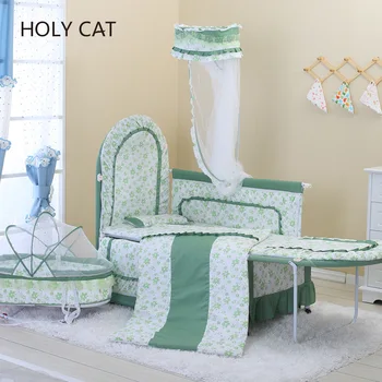 

HOLYCAT Cradle mode European Luxury Cloth Crib Multi-function Adjustable Game Bed Complimentary Bedding 4pcs gifts