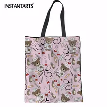 INSTANTARTS Экологичная холщовая хозяйственная сумка медсестры медведь печать дорожная большая сумка для супермаркета продуктовая сумка льняные сумки