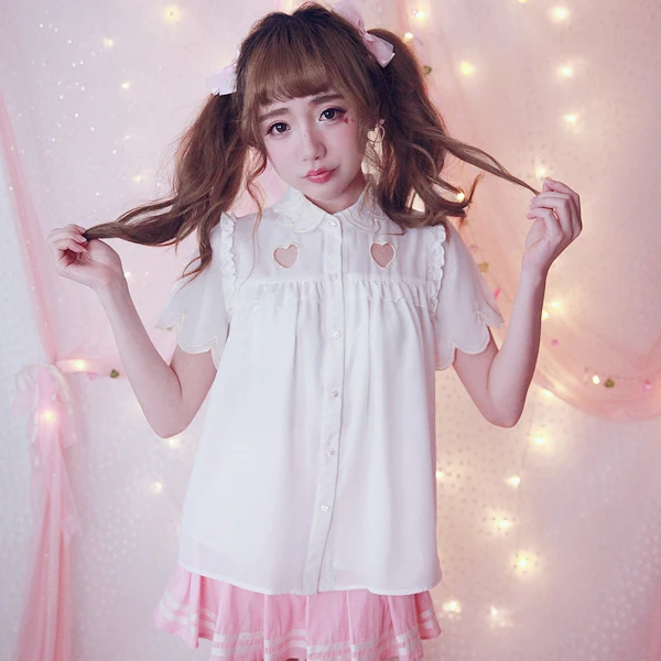 

Princess sweet lolita shirt BOBON21 adorable and cute super good love embroidery petal collar shirt T1362 wave