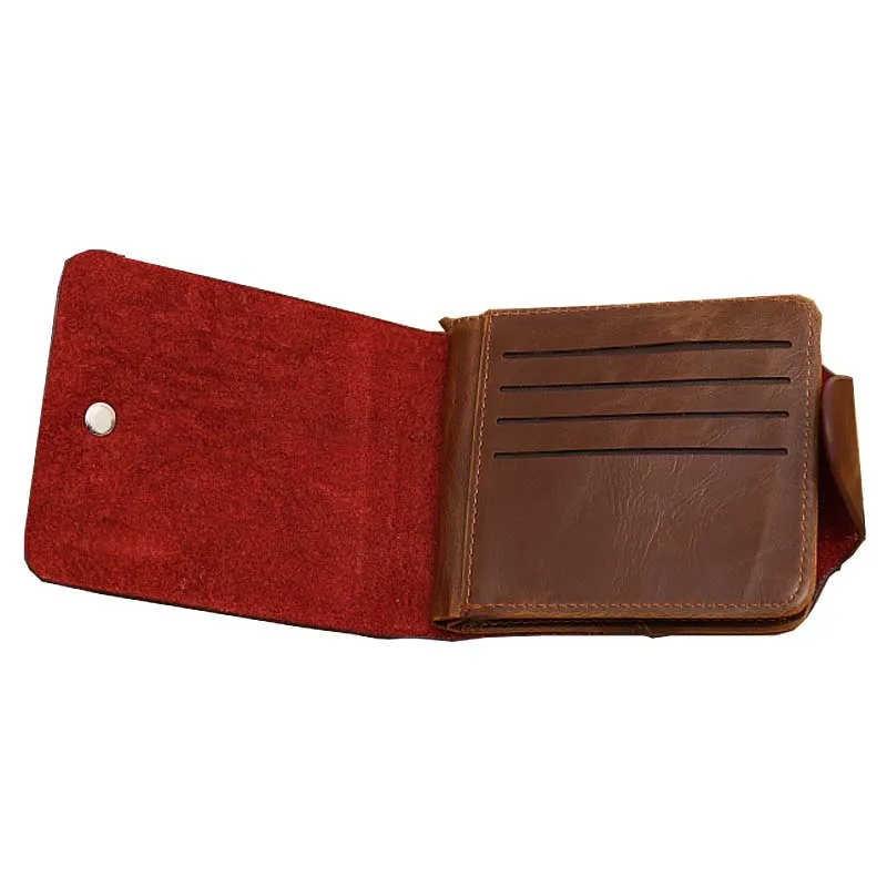 Модные мужские Короткие Бумажники из воловьей кожи с застежкой-молнией и карманом, мужские бумажники ручной работы