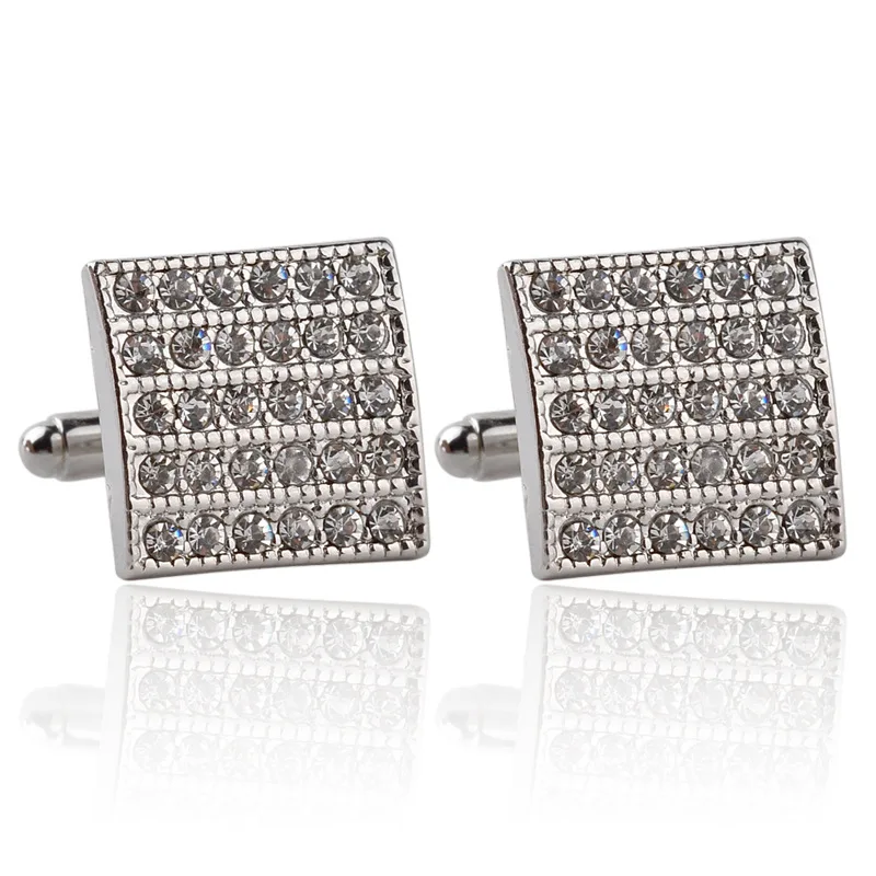 

High Quality Classic Fashion Many Rhinestone Unisex Square Cuff links Trendy Luxury Generous Wedding Party Cufflinks Button