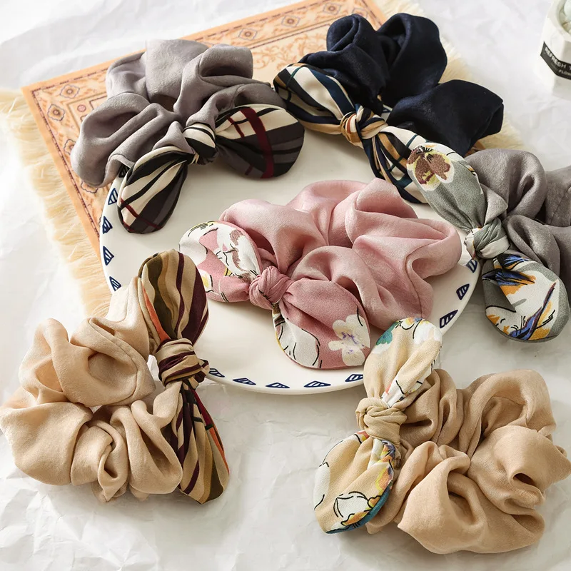 

Rabbit Ears Hair Band Knotted Bow Hair Scrunchies Ponytail Holder Soft Stretchy Hair Ties Elastics Hair Bands Accessories