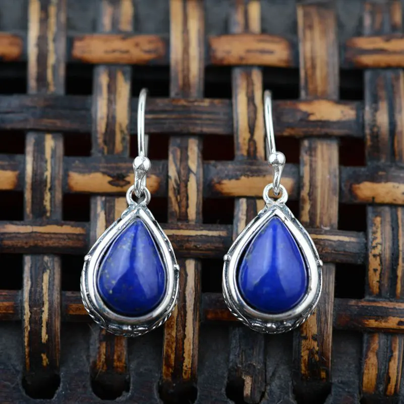 Женские серьги подвески из серебра 925 пробы с натуральным лазуритом|earrings for|earrings
