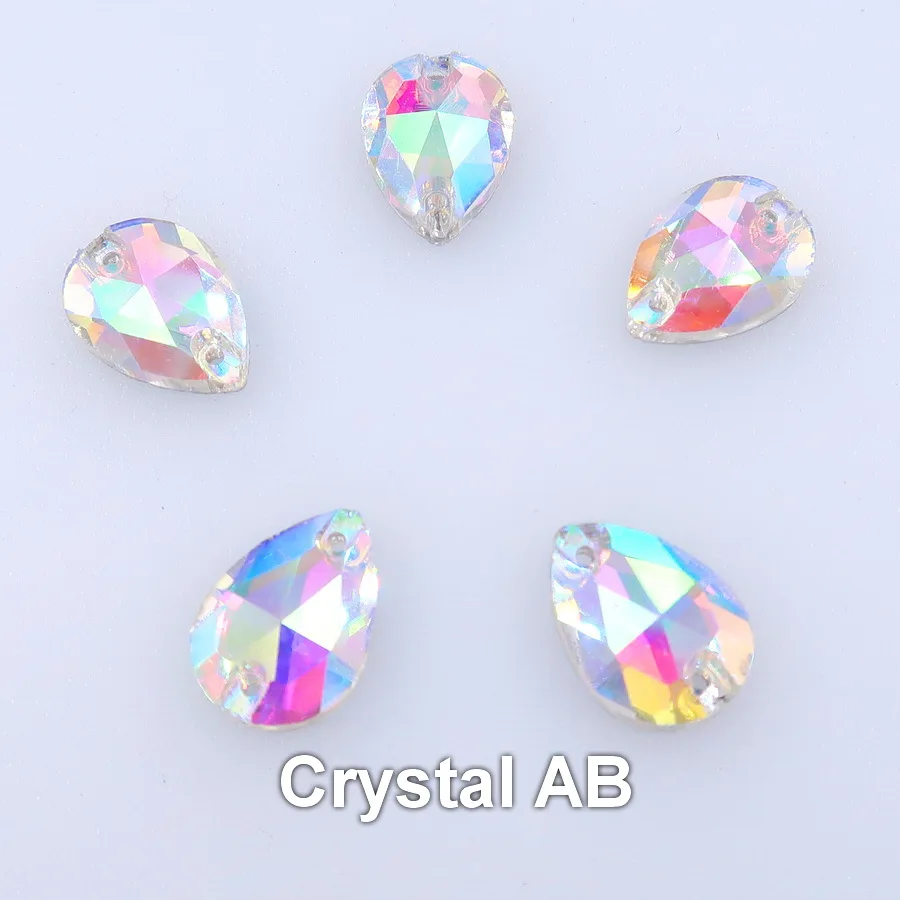 Толстая вода в форме капли, стеклянные кристаллы, плоская задняя часть, с двумя отверстиями, 3 размера, пришивные стразы, бусины, кристаллы, обувь под платье, сумки, сделай сам, отделка - Цвет: A2 Crystal AB