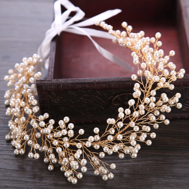 

Luxurious Handmade Pearl Wedding Bridal Tiara Headbands Bride Headpiece For Women Prom Hair Ornaments Head Jewelry Accessories
