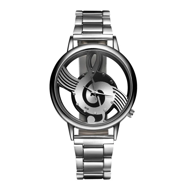 

New Luxury Brand Fashion and Casual Music Note Notation Watch Stainless Steel Wristwatch for Men and Women Silver Watches