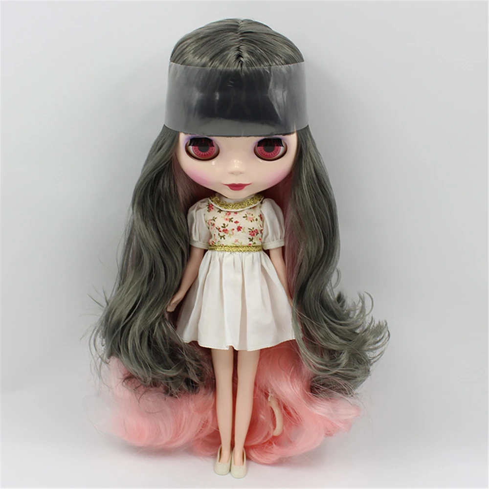

Factory Blyth Nude Doll Mixed Color Deep Gray & Pink Long Wavy Hair With Bangs Normal body doll toys